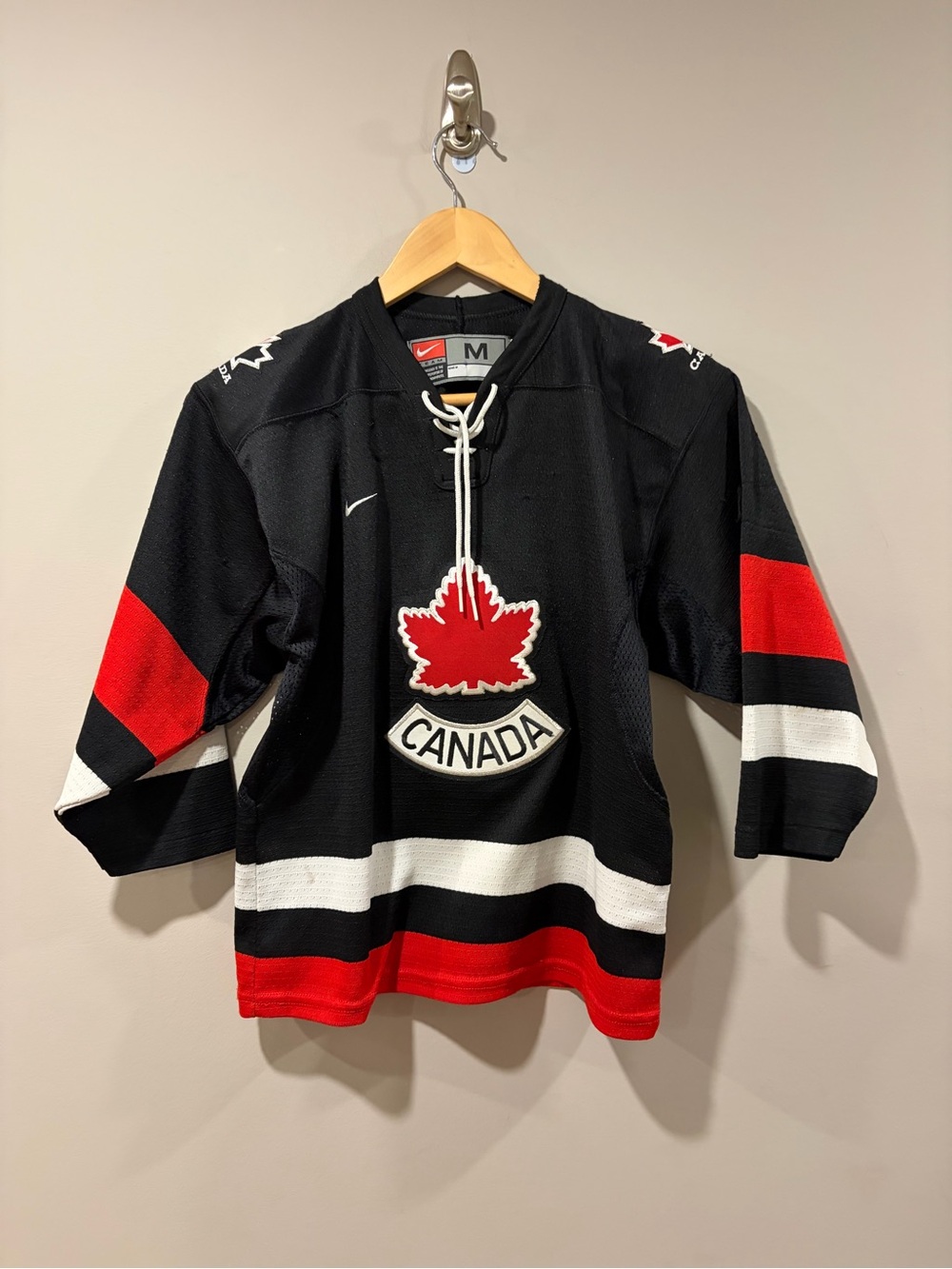 Vintage Nike Team Canada Hockey Jersey Black Red Men’s Medium 🇨🇦
